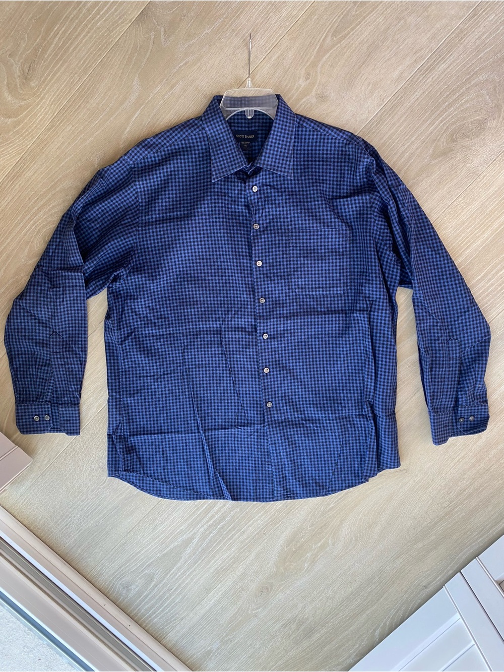 Scott Barber Men’s XL Blue Black Gingham 100% Cotton Button Down Shirt